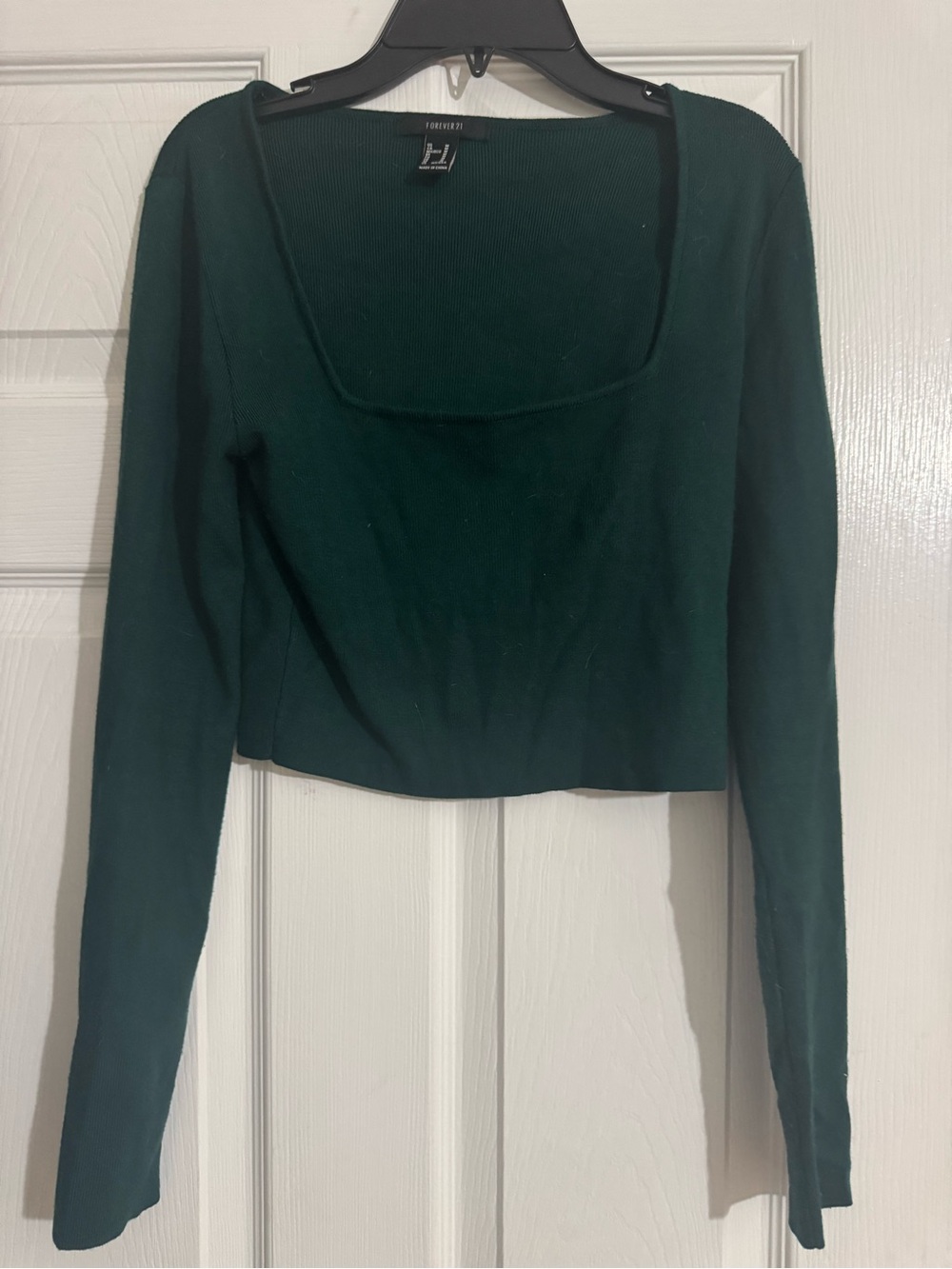Forever 21 Forest Green Square Neck Cropped Long Sleeve Top